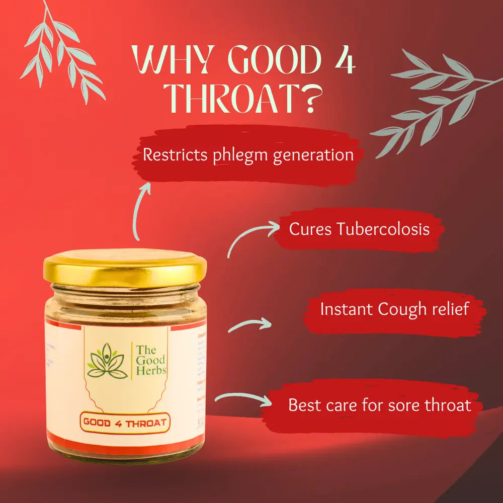 Benefits of Good 4 throat, ayurvedic medicine for sore throat and tuberculosis, restricts phlegm generation, cures tuberculosis, instant cough relief and best care for sore throat